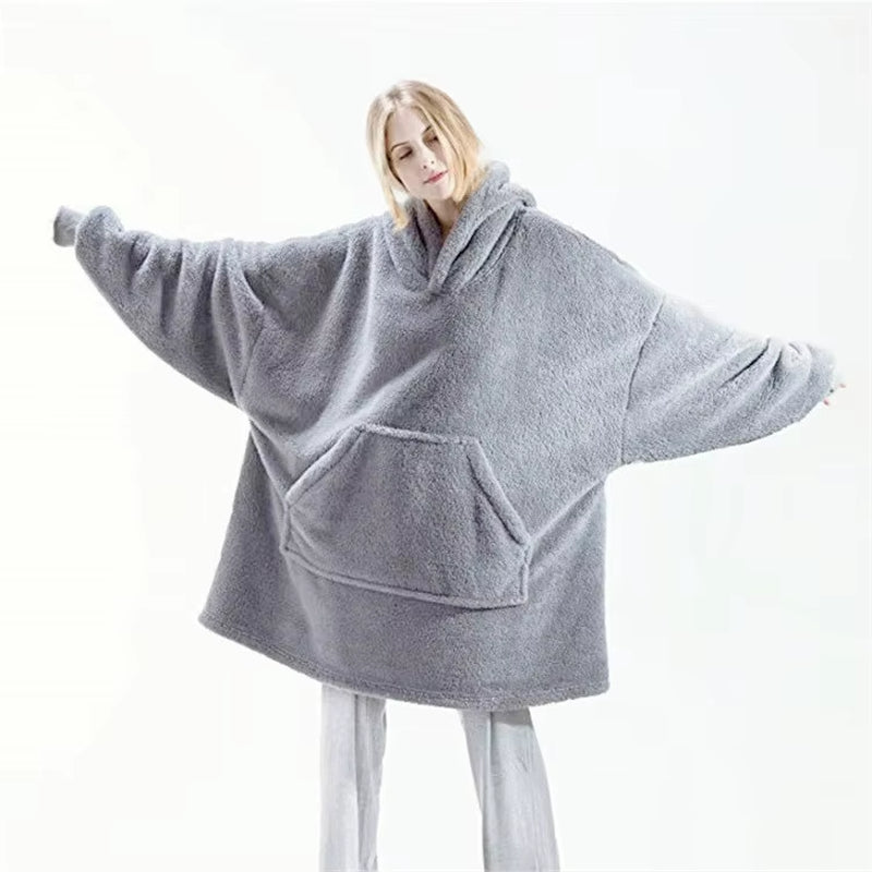 2024 Winter Women Double-Faced Fleece Hoodie Blanket Oversize Large Pocket Warm Couple Loose Sweatshirts Women and Men Robe