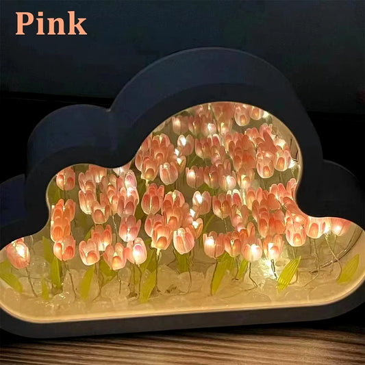 Creative Clouds Tulip Lamps LED Night Light Mirror Table Lamps DIY Bedroom Ornaments Decoration Mirror Table Lights Gifts