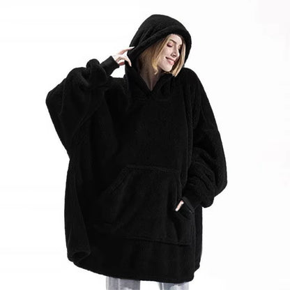 2024 Winter Women Double-Faced Fleece Hoodie Blanket Oversize Large Pocket Warm Couple Loose Sweatshirts Women and Men Robe