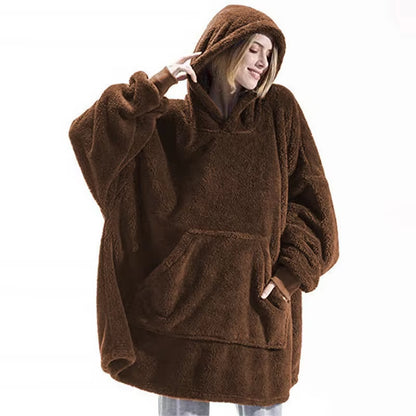 2024 Winter Women Double-Faced Fleece Hoodie Blanket Oversize Large Pocket Warm Couple Loose Sweatshirts Women and Men Robe